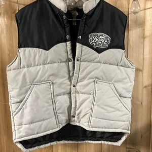 mens true vintage advertising puffer vest size large